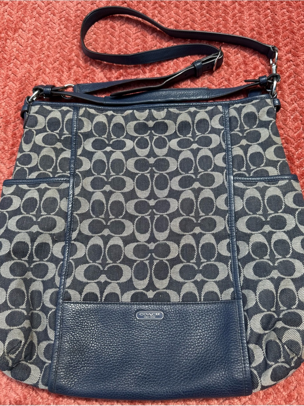 Coach hobo Blue Signature Cloth with leather Shoulder Bag with strap - Picture 10 of 10